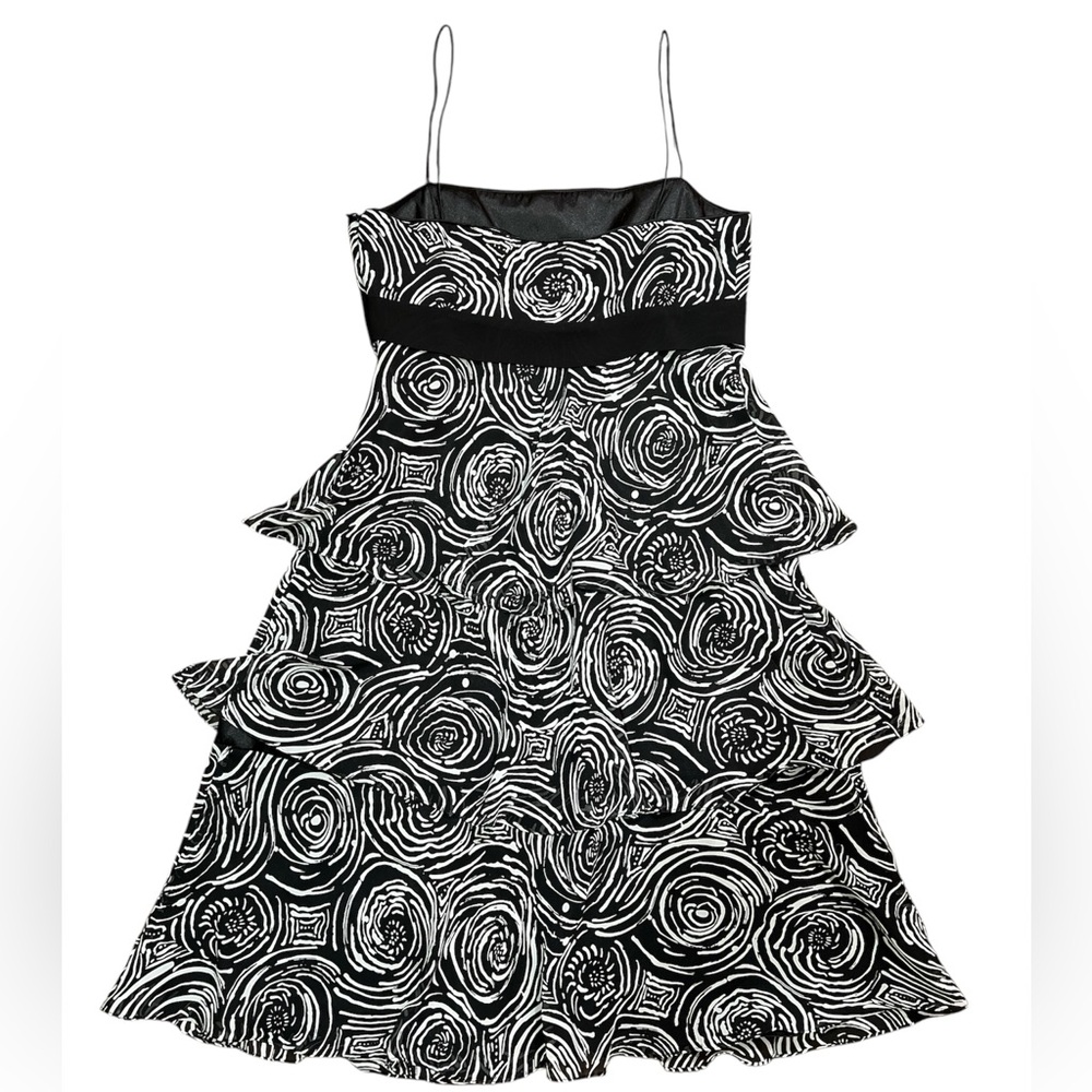 black and white tiered ruffle dress Holiday Party wedding guest spagatti straps - Picture 6 of 11